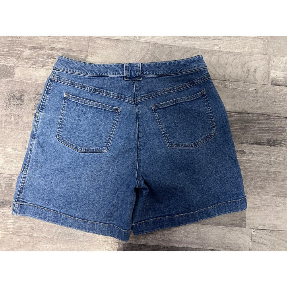 J Jill Two Tone Denim Shorts Size 8 High Rise Stretch Cargo Utility Jean Shorts - Picture 2 of 6